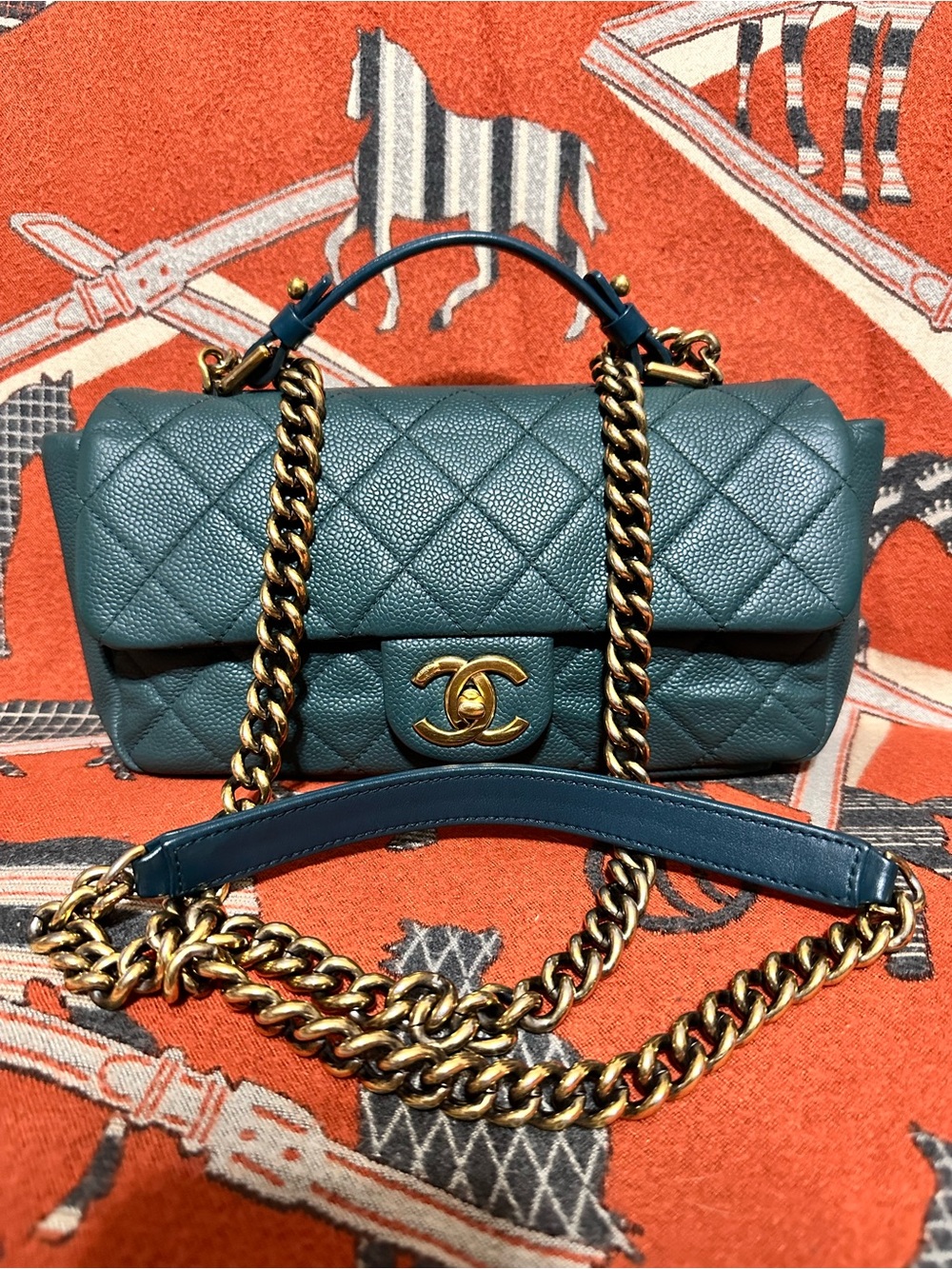 CHANEL❤️🌟17729108 TEAL GREEN CAVIAR DIAMOND QUILT LEATHER FLAP ⭐️